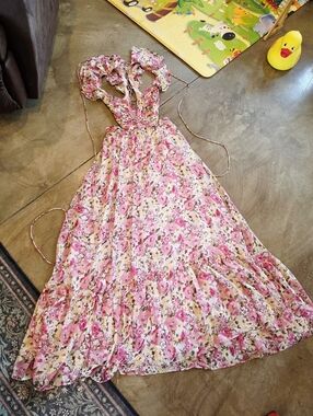 ASTR The Label Primrose Dress In Pink Multi Open Sides Corset Back Sz Large